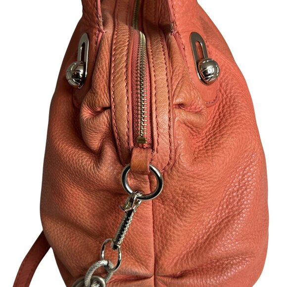 Elliott Lucca Studded Coral Leather Satchel With Chain Strap - Picture 3 of 13